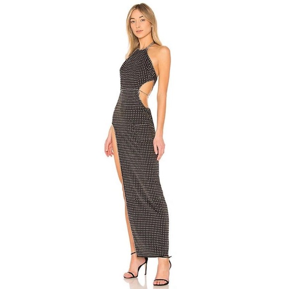 NBD Revolve Do Not Disturb Gown Dress In Black Studded Cut Out Slit NWT Sz XXS - Picture 3 of 8
